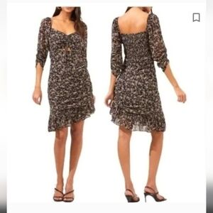 Astr Asymmetrical Floral Dress in Black and Purple Ditsy Print Women's XL